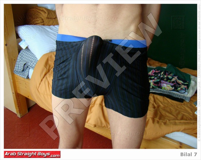 Arab Straight Boy erected dick in semi-transparent boxer !